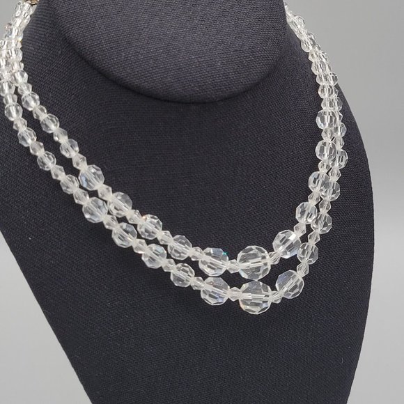 Japan Marked Womens Two Strand Aurora Borealis Beaded Fashion Necklace 14 in - Picture 3 of 7